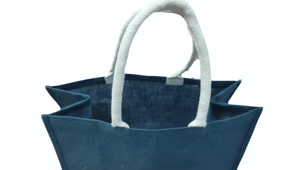5kg Blue Plain Jute Shopping Bag - Image 3