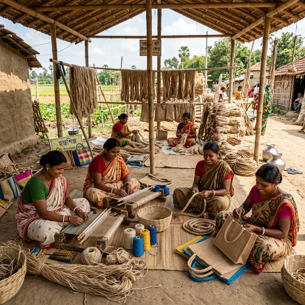 Artisan weaving jute fibres