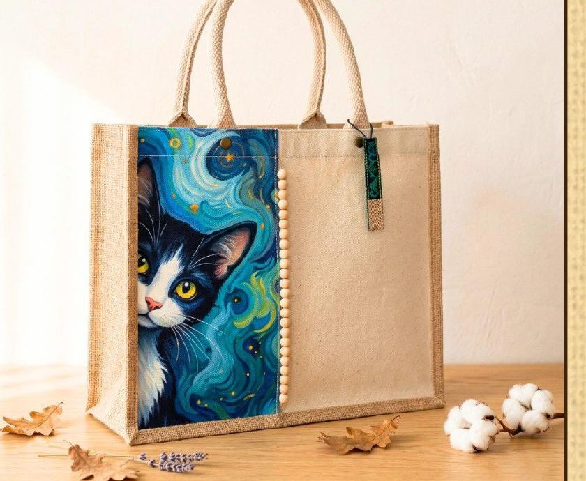 Boho Block-Print Jute Tote