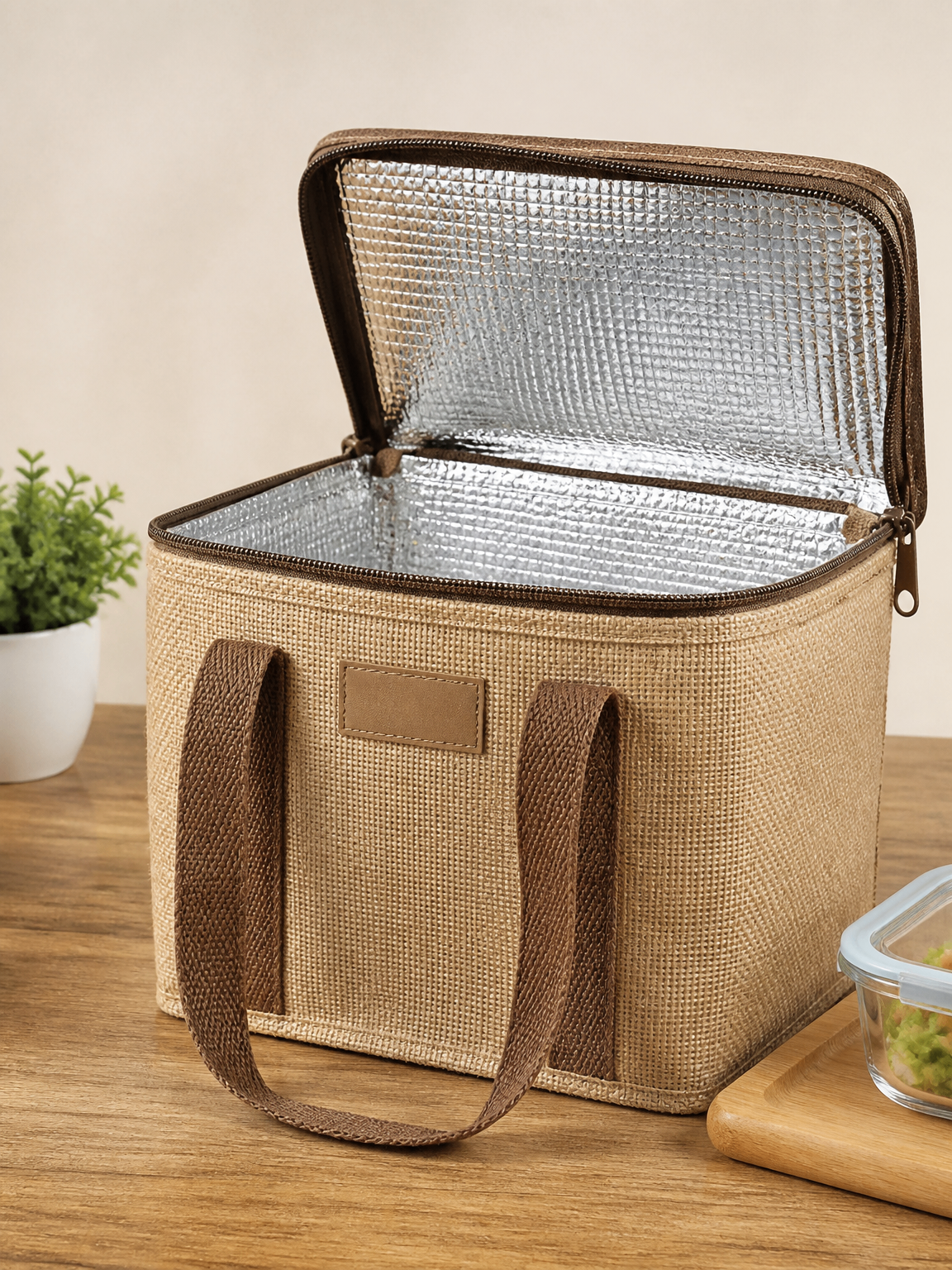 Insulated Jute Lunch Bag
