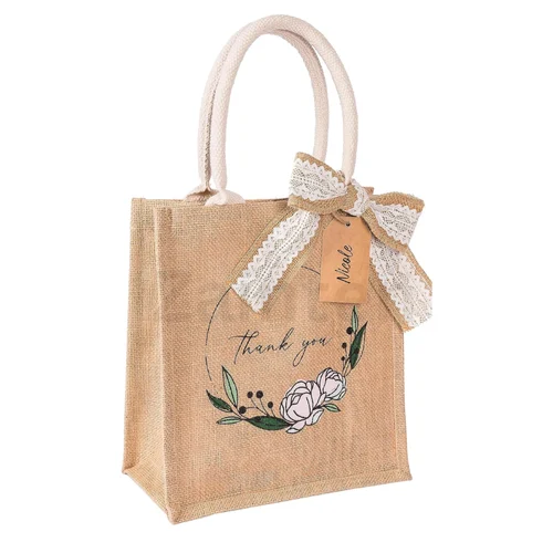 Jute Gift Bag with Ribbon