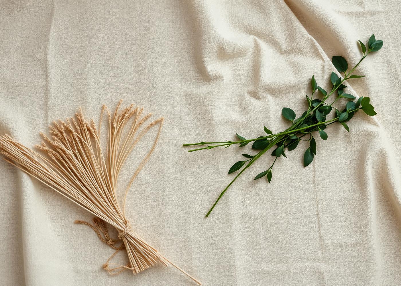 Raw jute fibres beside fresh greenery